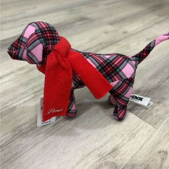 PINK Victoria's Secret Other - Victoria's Secret PINK Plaid Mini Pink Red Stuffed Holiday Dog